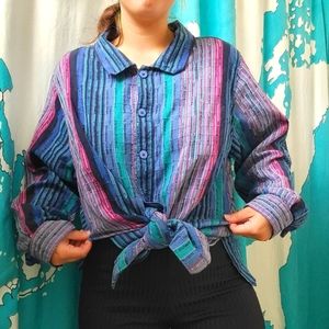 oversized multicolored striped long sleeved button-up